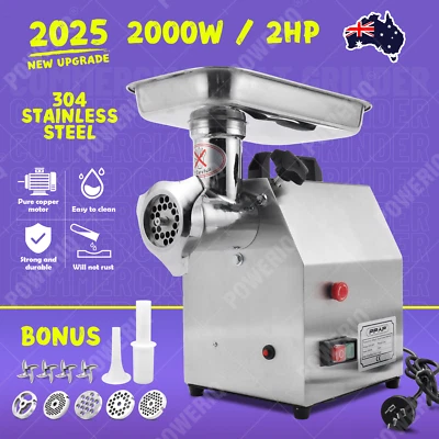 2HP Commercial Meat Mincer Powerful Electric Grinder Sausage Maker Filler 320G/H