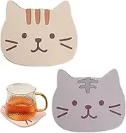 Proxima Direct Cat Silicone Coaster，Rubber Mat Decor Cup Place mat Anti-Skid Insulation Coasters Set of 2 for Drinks, Coffee, Tea, etc (Yellow)