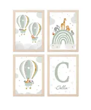 [Namly Design] Poster - Animals in Rainbow and Hot Air Balloon / Personalised / Set of 4