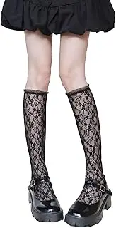 Zzple Japanese Calf Socks Lace Middle Tube Female Socks Lolita Girl Student Socks (Color : Black, Size : ONE Size)