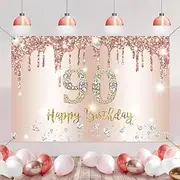 Happy 90th Birthday Decorations Backdrop Banner for Women Happy 90 Years Old Party Sign Poster Woman 90th Birthday Rosegold Photography Background 90th Birthday Party Supplies, 150 cm x 90 cm
