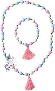 ifundom 1 Set 2pcs Woodenmulti-colorbeaded Beaded Necklace Unicorn Choker Color Beads Choker Necklaces for Rainbow Bracelet Bead Necklace Bead Bracelet The Green