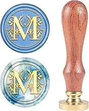 CRASPIRE Letter M Wax Seal Stamp Vintage Alphabet Initial Sealing Wax Stamps Retro 25mm Removable Brass Head with Wooden Handle for Wedding Invitations Party Envelope Thanksgiving Christmas Halloween