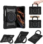 [Jarttarn] Tablet Bags Case Compatible with Samsung Galaxy Tab S9 Ultra Case 14.6 Inch Tablet Cover with Pen Holder,Rugged Protective Case with Rotating Handle Stand Case (Black)