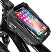 WILD MAN Rainproof Bike Front Frame Phone Holder Type Bike Bag with Touch Screen for Mountain Road Bike MTB Cycling (XT2,Twill)