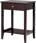 Nightstand Wooden 2-Tier Couch Sofa Side Table with Drawer, Storage Shelf, Solid