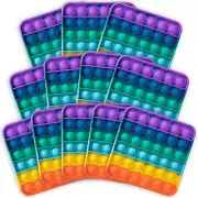 Push Pop Bubble Fidget Sensory Toy, 12-Pack, Square, 5 X 5 Inches, Rainbow, Part