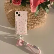 Floral Card Holder Phone Case - iPhone 15 Pro Max / 15 Pro / 15 Plus / 15 / 14 Pro Max / 14 Pro / 14 Plus / 14 / 13 Pro Max / 13 Pro / 13 / 13 mini / 12 Pro Max / 12 Pro / 12 / 12 mini / 11 Pro Max / 11 Pro / 11 With Strap - Pink - iPhone 12 Pro Max