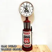 Clock Table Clock Route66 Gas Pump Stand White Stylish Vintage Gold Antique Bar