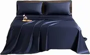 Aulaire 4-PCE bedsheets and Pillowcase Bedding Set (1 top Sheet + 1 Fitted Sheet + 2 Pillowcases) 100s Superfine Yarn Size New Cotton. (Deep Indigo Blue, King)