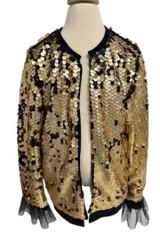 Art Class Girl's Gold And Black Sequin Open Front Blazer Jacket Size M 7/8