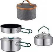 Perfeclan 3Pcs Camping Cooking Set Camping Cookware Stainless Steel Portable with Storage Bag Pot Pan Kettle for BBQ Backpacking Hiking