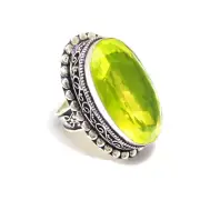 Lemon Topaz Quartz Gemstone Ring Size 6.25 Silver Plated Boho Jewelry Gift