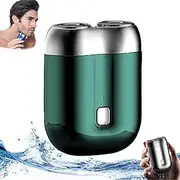 2025 New Model Mini Dual-Head Electric Shaver, Mini Portable Electric Shaver, Electric Mini Portable Razors, Pocket Size Washable Electric Razor, Double-Ring Magnetic Cutter (Green)