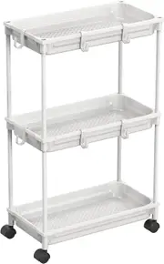 3-Tier Slim Rolling Storage Cart - White