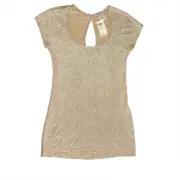 Arden B Gold Metallic Top Scoop Neck Keyhole Stretchy Shiny Small