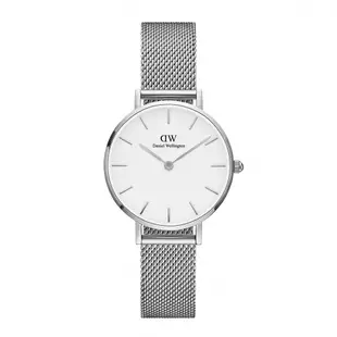 Daniel Wellington DW 手錶 Petite Sterling 28mm星鑽銀米蘭金屬錶-白錶盤-銀框 DW00100220