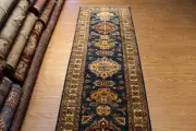 _HAND_MADE_HALL_RUNNER_9 FT. LONG VEGGIE DYED WOOL RUG LIGHT BLUE Caucasian rug
