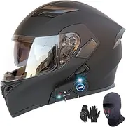 Bluetooth Motorcycle Modular Full Face Helmet DOT/ECE Approved Flip up Anti-Fog Double Visor Helmet for Men and Women