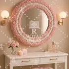 30" Round Rose Quartz & Quartz Crystal Mirror –Handmade Wall Mirror for Vanity
