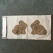 NEW NICOLE MILLER HOME TABLE RUNNER LINEN W/ BURLAP BUNNIES 16" X 72"