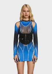 [Namilia] Corset Dress With Detachable Sleeves - Blue