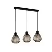 CLA Lighting TULIP2 Interior Black Smoke Wine Glass Ribbed Pendant Light- 3 lits Straight