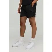 Mens Black Elasticated Waist Relaxed Cargo Shell Shorts