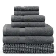 LINENOVA 7 Pieces Cotton Towels Bath Towel Hand Washer Face Cloth Bath Mat Set - Charcoal