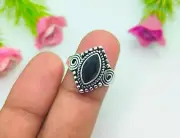 Natural Black Onyx Stone Ring 925 Sterling Silver Handmade Design Ring For Women