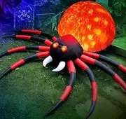 8 FT Halloween Inflatable Spider Outdoor Decorations for Yard, Giant Crawling Spider with LED Rotating Flame, Large Creepy Spider Props for Halloween Party Garden Lawn Patio Outside House Window Decor