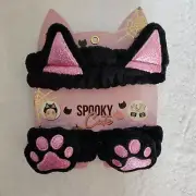 Spooky Cute Halloween Black Cat Plush Headband & Wristbands Sparkly Purple Soft