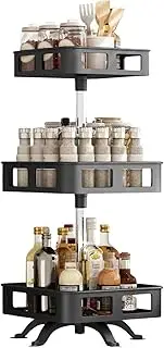 Gominimo Spice Rack 3 Tier Rotating Square Shape, 360° Rotation, Multi-Layer Spice Rack Organiser, Rust-Resistant, Adjustable Carbon Steel Tray, Easy to Clean, Black