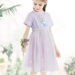 迪士尼艾莎公主裙女童連衣裙夏裝新款兒童裙子愛莎短袖薄款蓬蓬裙