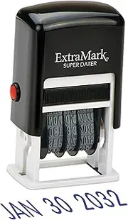 ExtraMark Super Dater Ink Stamp - Self-Inking Rubber Date Stamper - for Documents, Library Books & More - Blue Ink