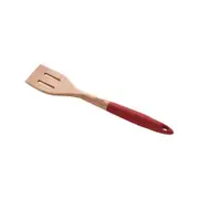 Gourmet Kitchen Rustic Beech Wood Slotted Spatula with Silicone Grip Red 35x6.1x3cm