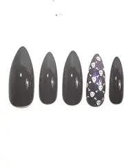 Custom Gel Press on Nails 20pc set black purple skull crossbones halloween