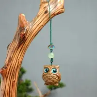 在飛比找樂天市場購物網優惠-綠檀木雕刻貓頭鷹手機掛件鑰匙扣女檀香木創意可愛手機鏈包包掛飾