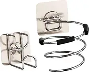 1 Set Hair Dryer Holder Wall Hook Rack Coat Hanger Stand Shelf Bracket Clipper Drain Hair Catcher Tool Wall Hair Dryer Racks Bathroom Basin Hangers Hairdryer Racks Stainless Steel NOLITOY