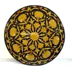36" Black Marble Side Table Top Gemstones Inlay Work Hallway Decor