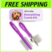 Ergonomic Pet Grooming Tools - Dematting Brush & Comb Set for Dogs and Cats