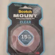3M Scotch-Mount Clear Double Sided Mounting Tape, 1 x 60 inch-NEW in sealed pkg