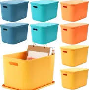 8 Pieces Colorful Storage Bins with Lid and Handle, Plastic Stackable Baskets De