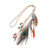 Bohemian Feather Headband Headwear Peacock Feather Headband Hippie Headdress