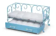 NEW American Girl Curlicue Daybed, blue metal trundle w/ pillow + 2 mattresses