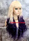 39" FULL WIG EXTRA LONG WAVY LAYERED WITH BANGS BLEACH BLONDE PURPLE MIX HEAT OK