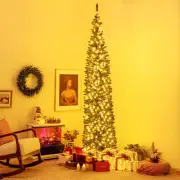 Costway Artificial Christmas Tree with Branch Tips and Warm LED Lights-2.7M
