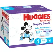Huggies Ultra Dry Mega Nappy Pants For Boys Size 4 92 pack