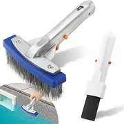 Pool Pumice Stone and Pool Brush Kit, Poo-l Cleaning Block Swimming Pumice Poo l Tile Stone with EZ-Clip Handle, for Poo ls & Spa Tile, Grout & Concrete Cleaning