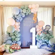 Under the Sea Party Decorations 146Pcs Dusty Green Blue Pastel Orange Balloon Garland Arch Kit with Bubble Balloons for Ocean Animals Theme Kids Birthday Party Baby Shower Supplies